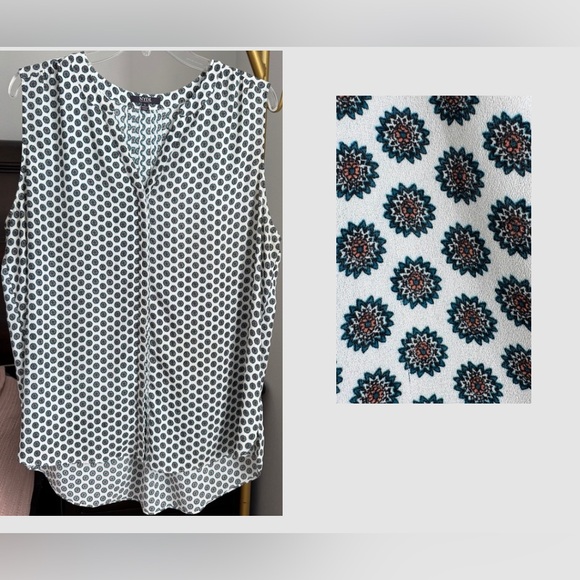 NYDJ Printed Sleeveless Button Front Blouse - Size Large - Picture 1 of 13